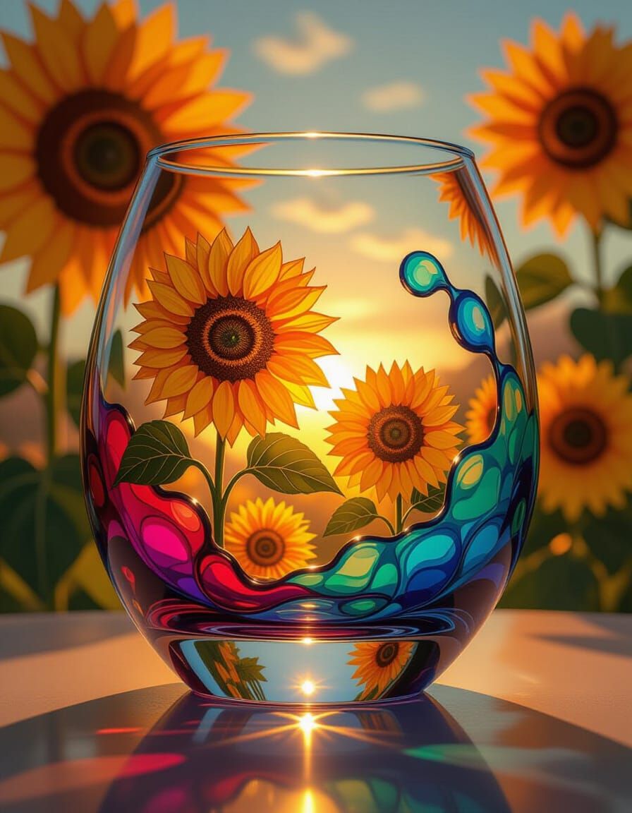 Van Gogh Sunflowers in Ethereal WCGlass Sculpture