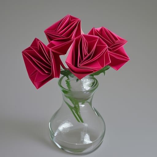Origami Roses in Glass Vase Digital Art