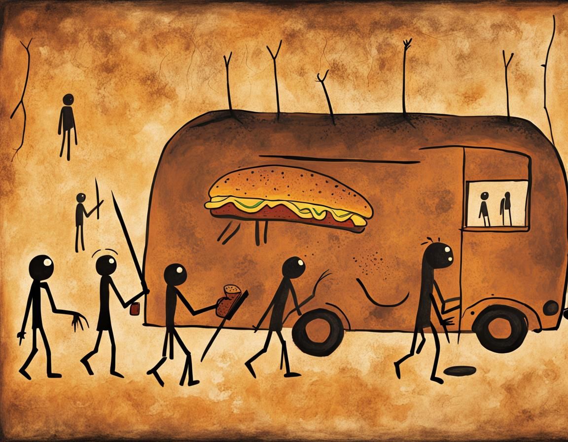 Prehistoric Cave Painting of Stickmen at Burger Van