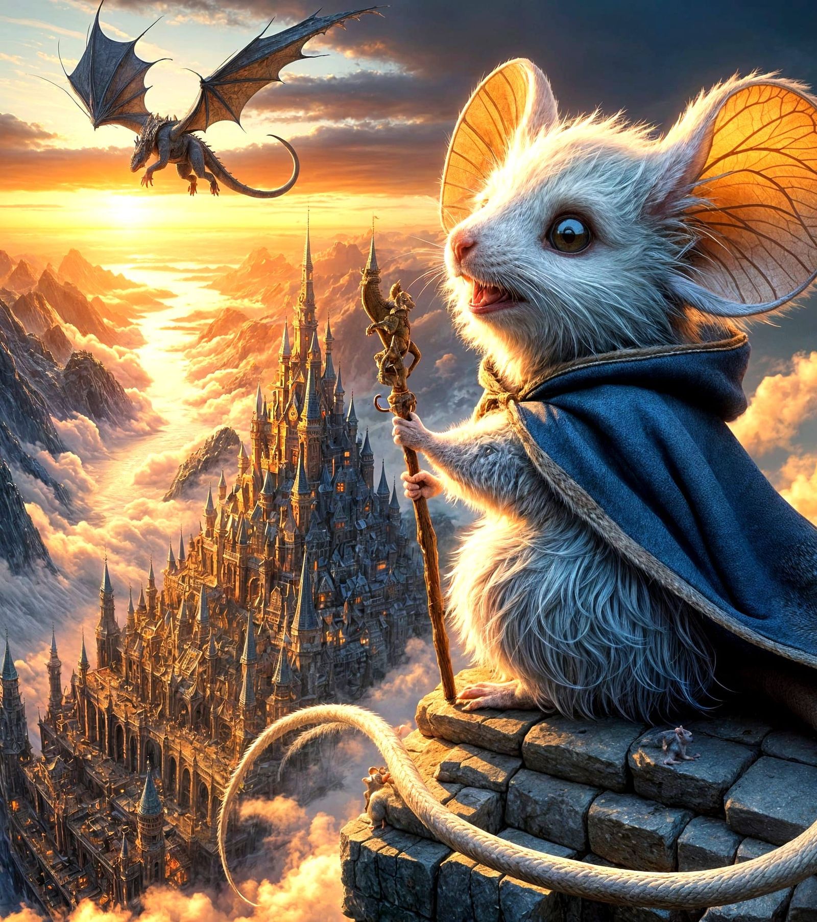 Wizard Mouse on Brink of Sky Fortress