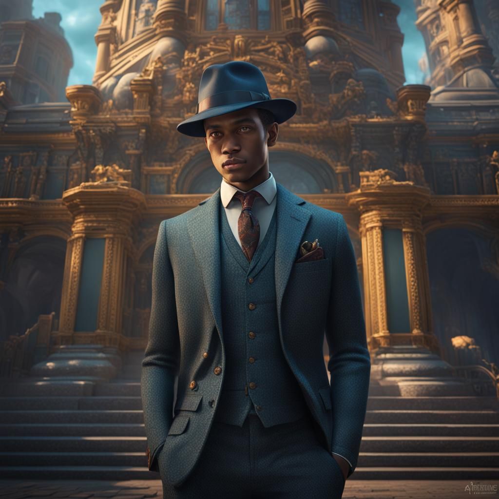 Young Man in Suit: Detailed Matte Painting