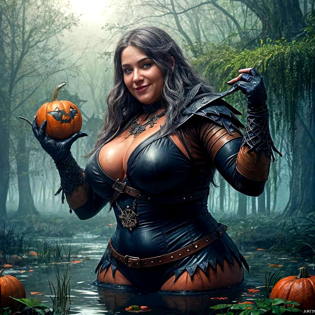 Mature Witch in Swamp: Detailed Fantasy Art