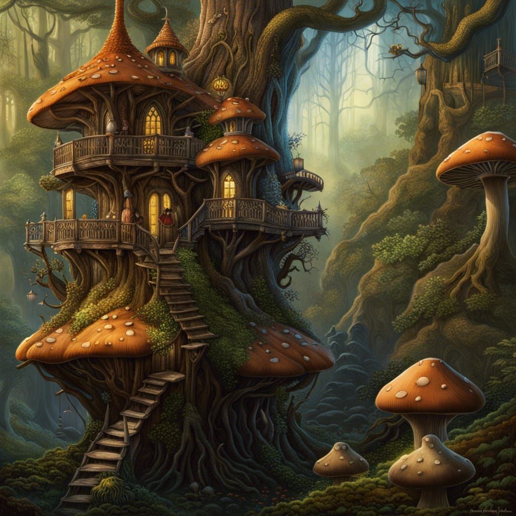 Treehouse With Mushroom Roof