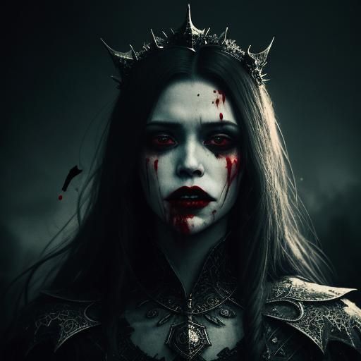 Hyperrealistic Vampire Queen with Dripping Blood