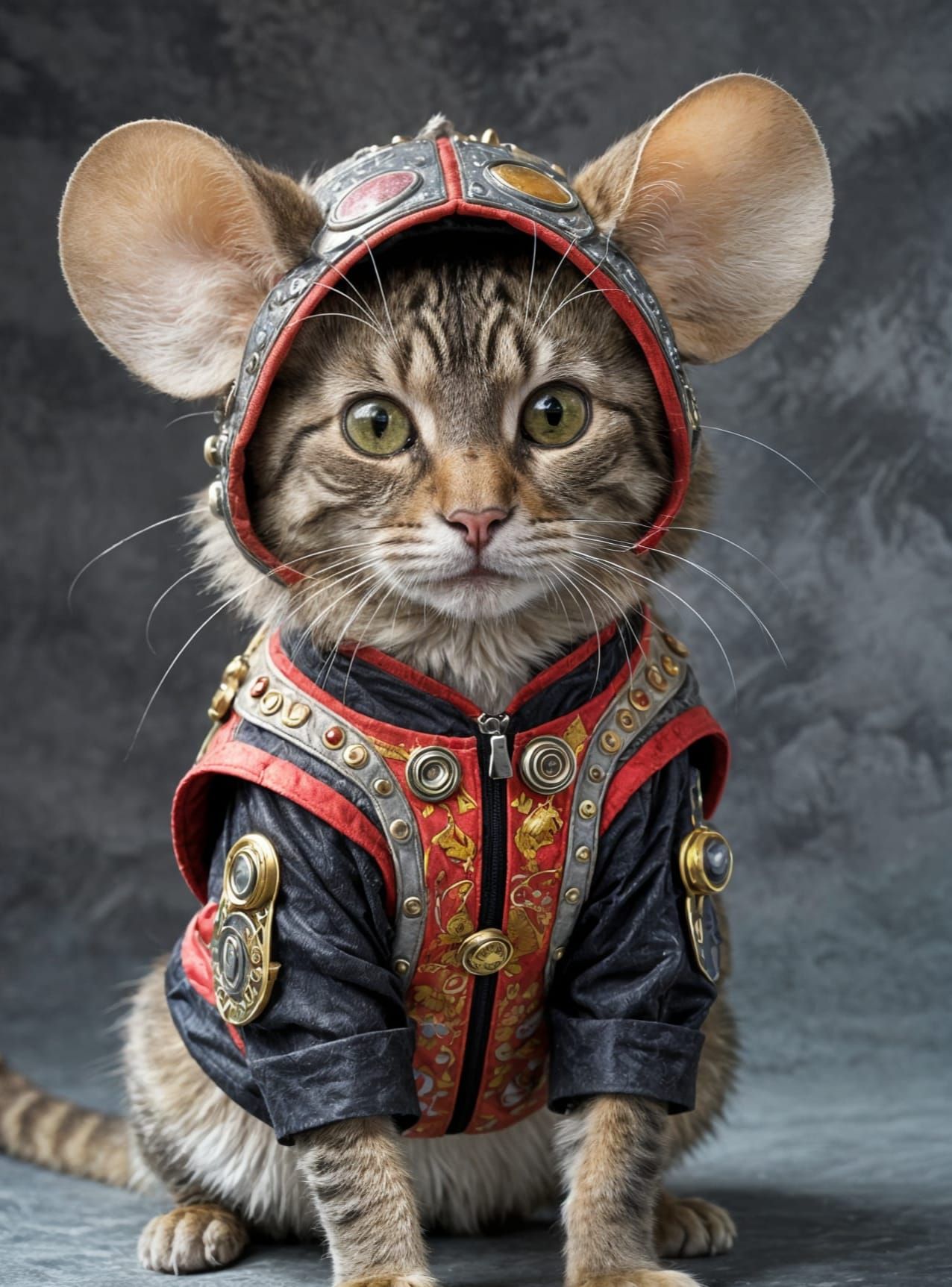 Tabby Cat as Mouse in Afrofuturist Style