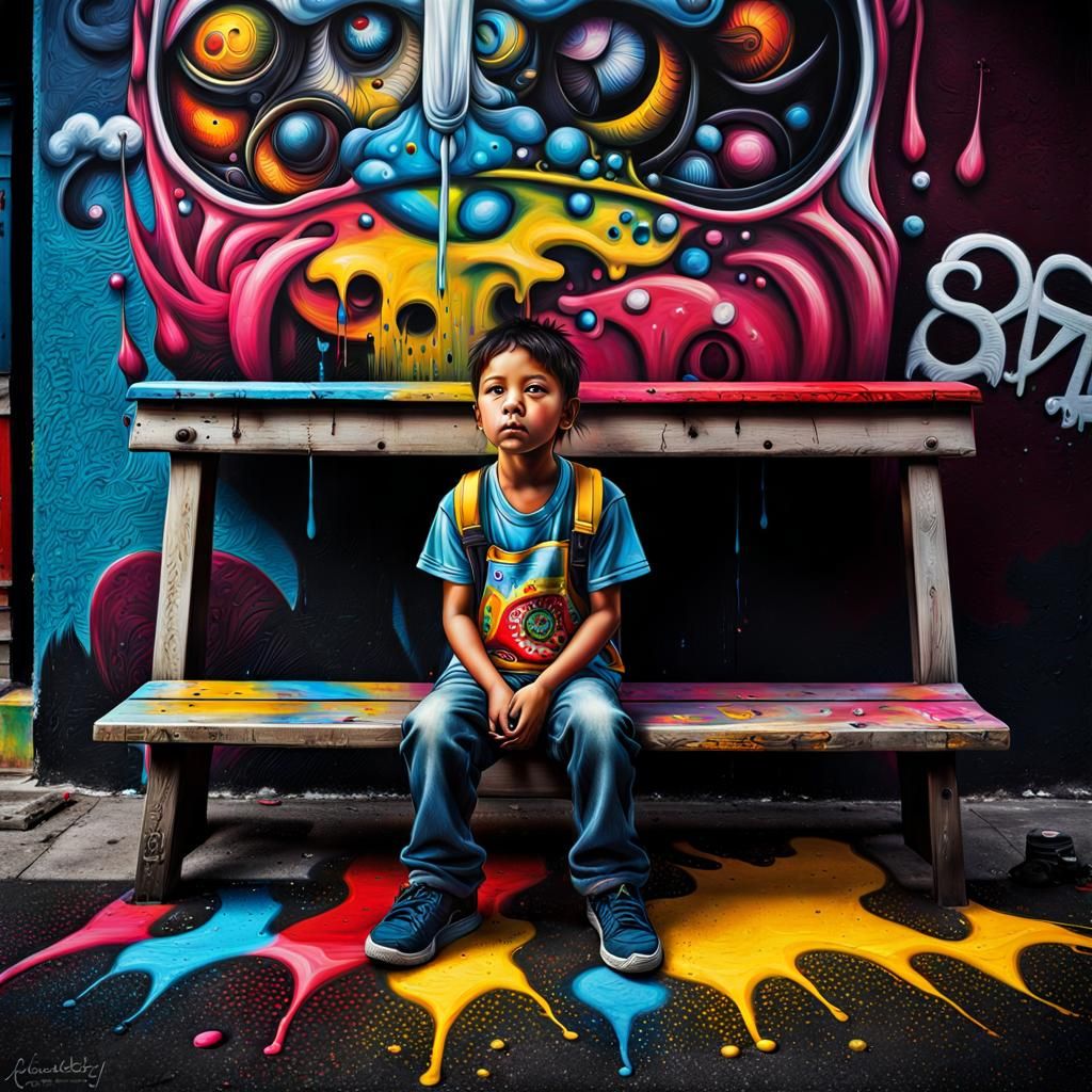 Hyperrealistic Primary School Students in Graffiti Style