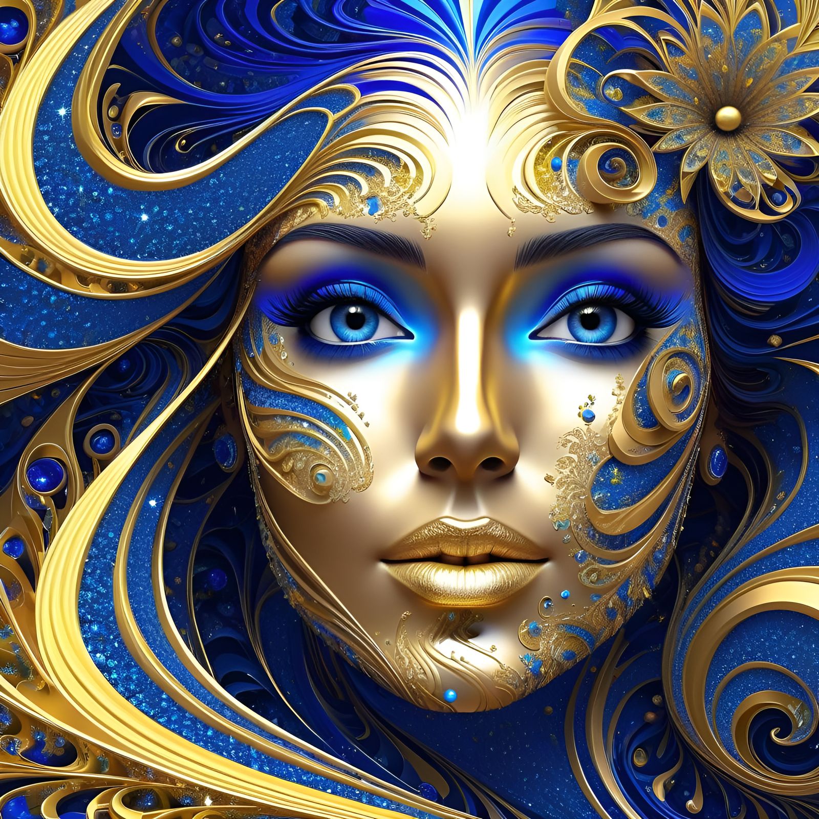 Psychedelic Fractal Portrait of a Woman in Gold
