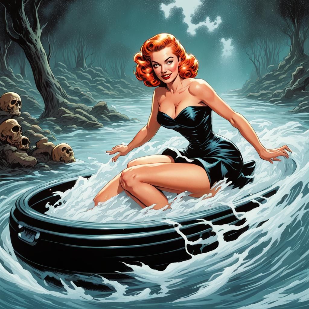 1950s Pinup Halloween Girl in Comic Book Art