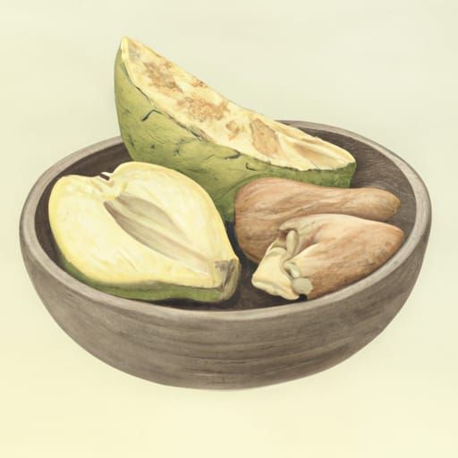 Sliced Jackfruit in Walnut Bowl, Colored Pencil Art