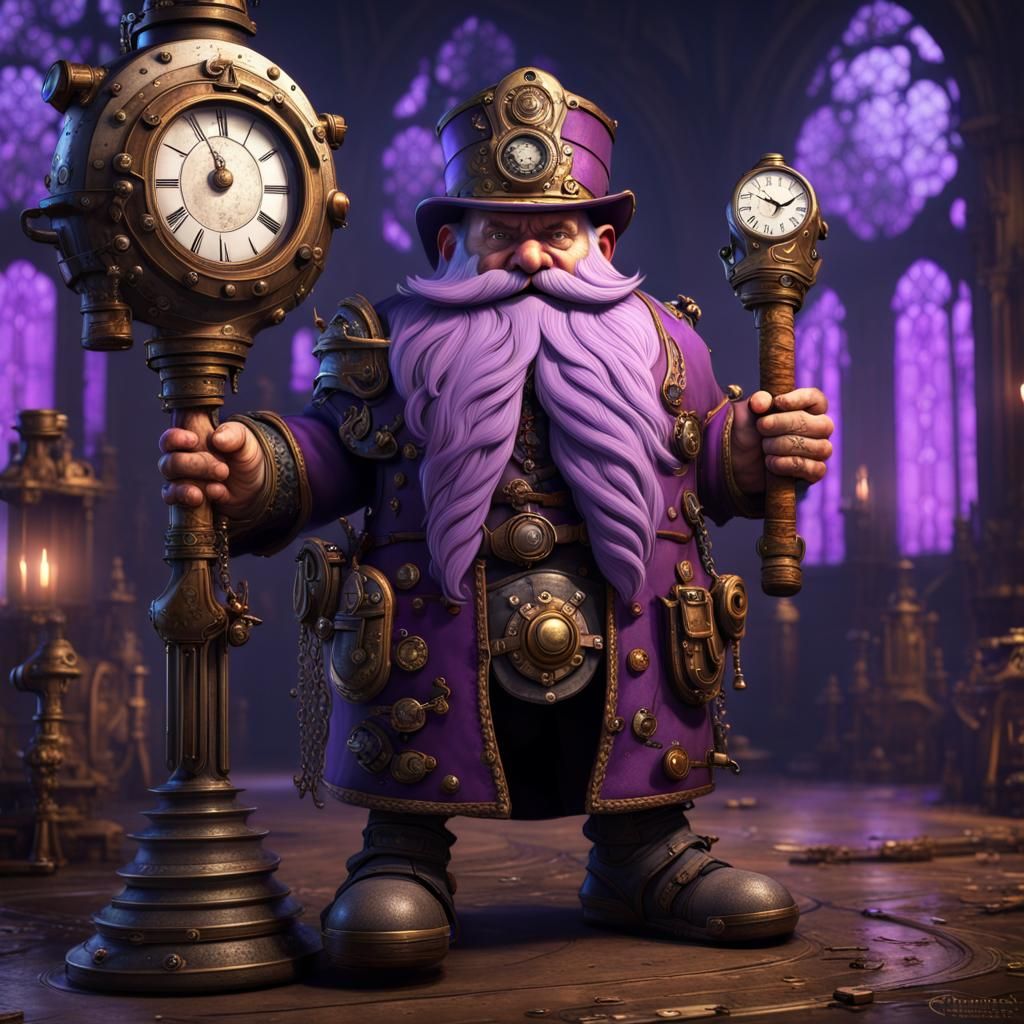 Steampunk Dwarf Warrior with Clockwork Hammer