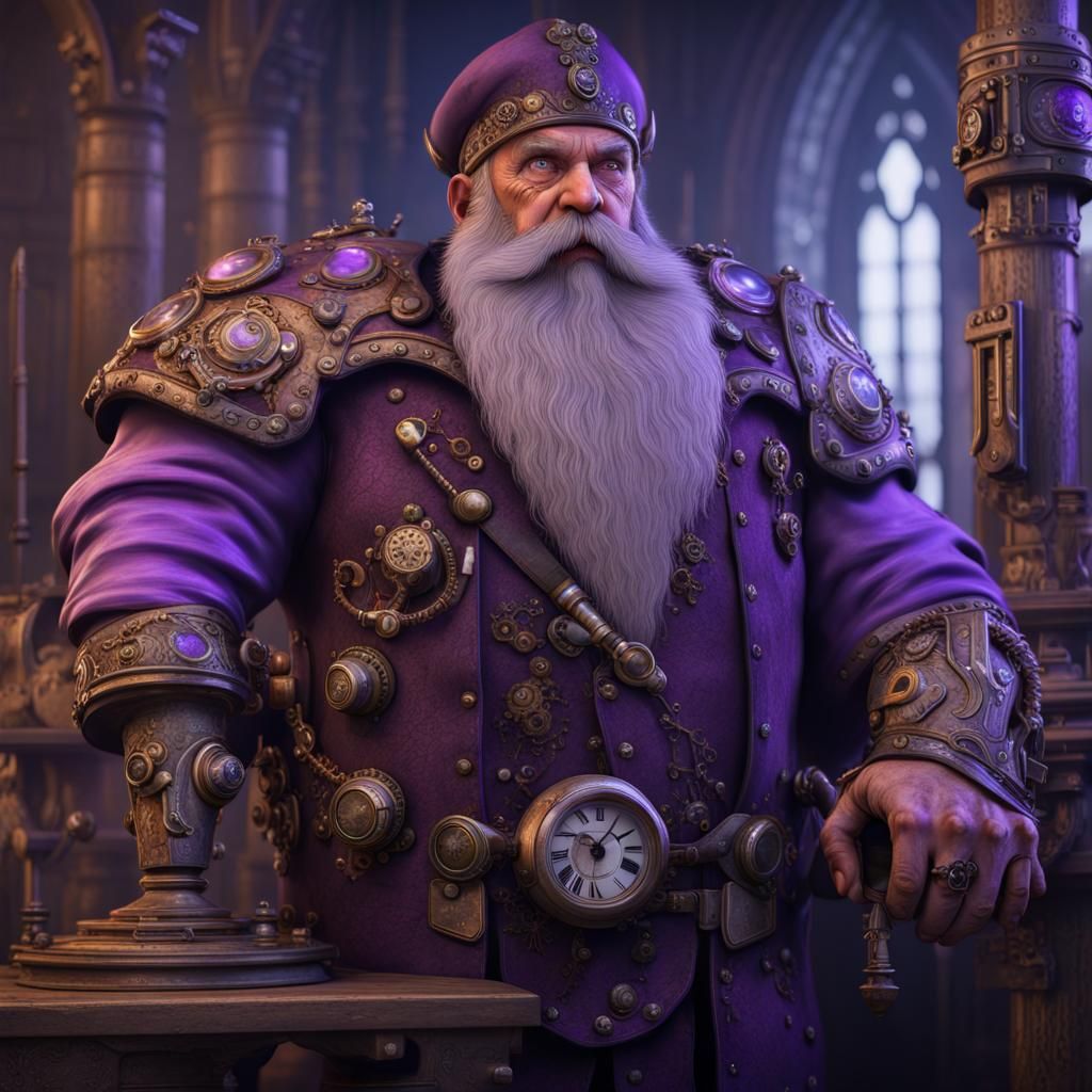 Steampunk Dwarf Warrior with Purple Glow