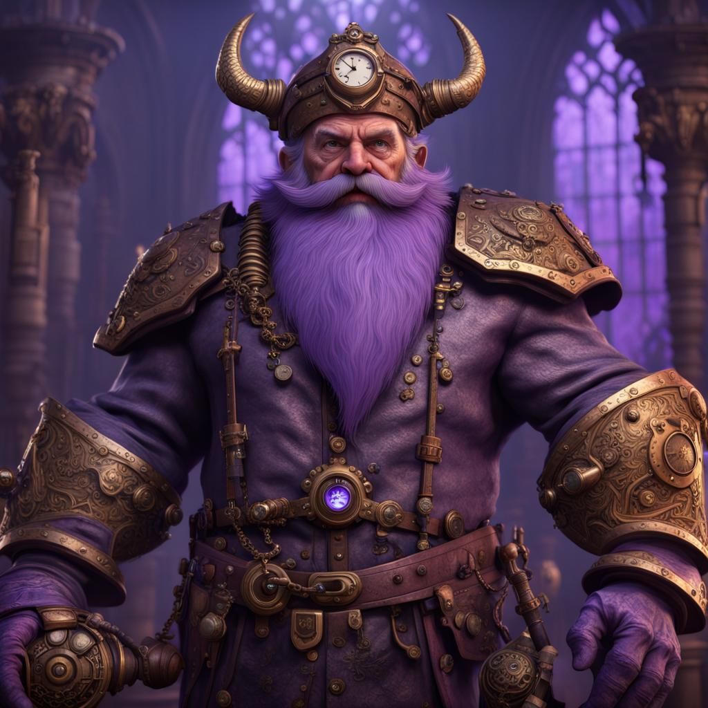 Steampunk Dwarf Warrior in Detailed 8k Temple