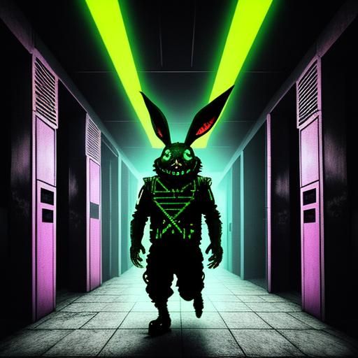 Zombie Rabbit in Retro Game Hallway