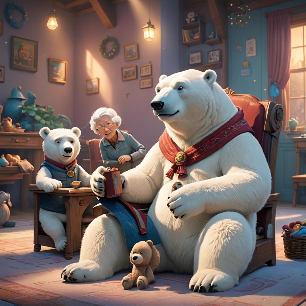 Polar Bear Offers Seat in Animated 3D Style