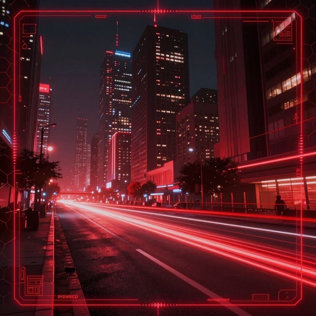 Cyberpunk City Street at Night in Neon Red Light