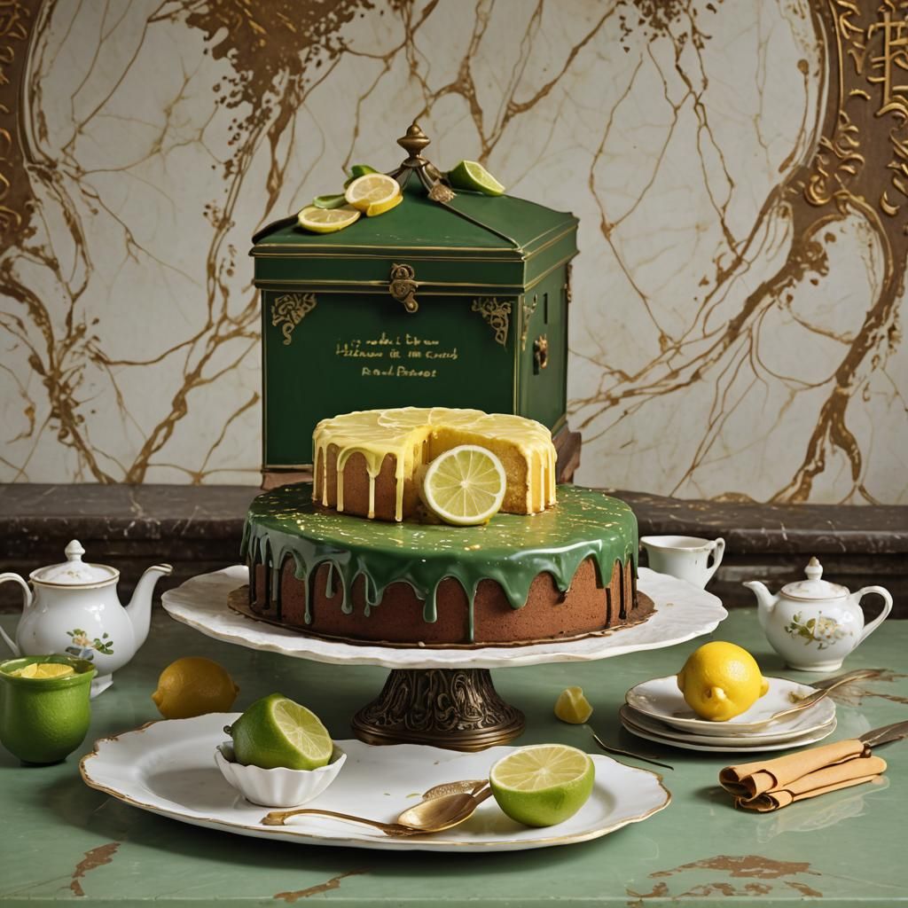 Exquisite Lemon Lime Cake in Classical Teahouse