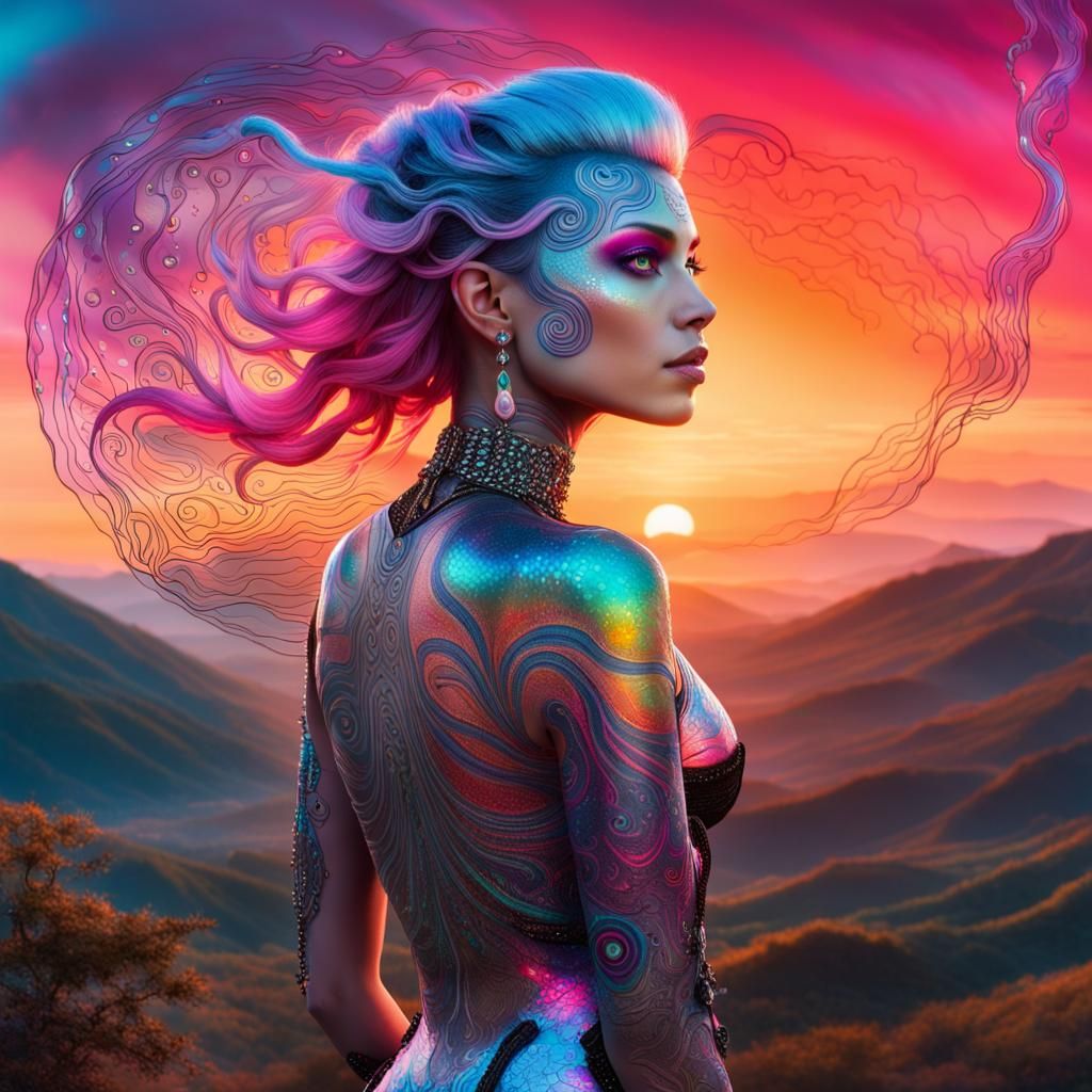 Changeling Woman in Surreal Sci-Fi Landscape