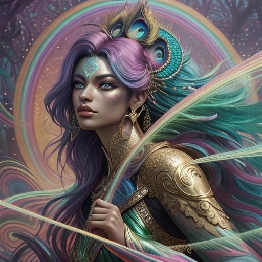 Rainbow Dragon Woman with Gold Skin: Candy Art