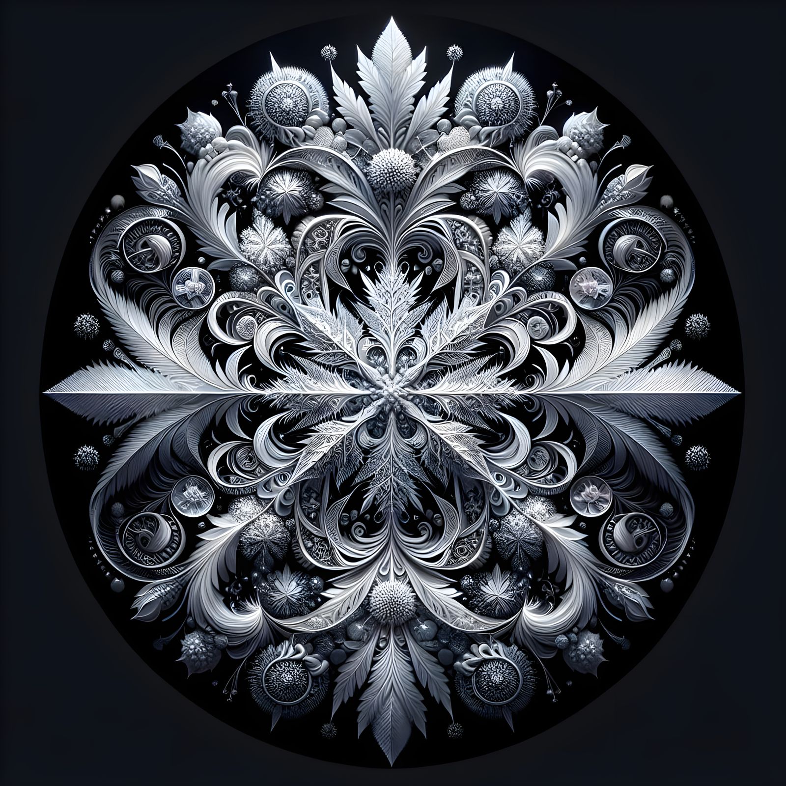 Intricate Frost Pattern in Silver and White