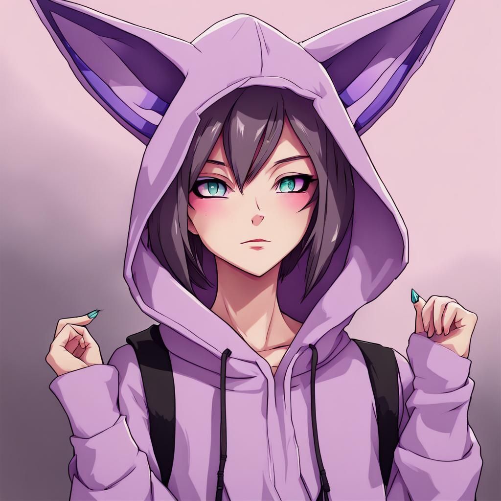 Anime Girl in Espeon Hoodie Digital Art