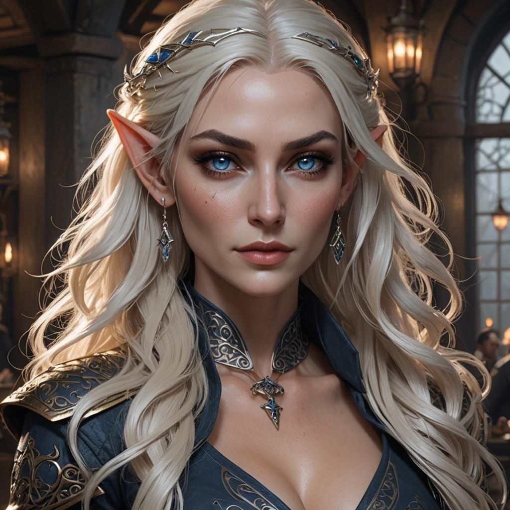 Elven Mafia Queen in Tavern Digital Portrait