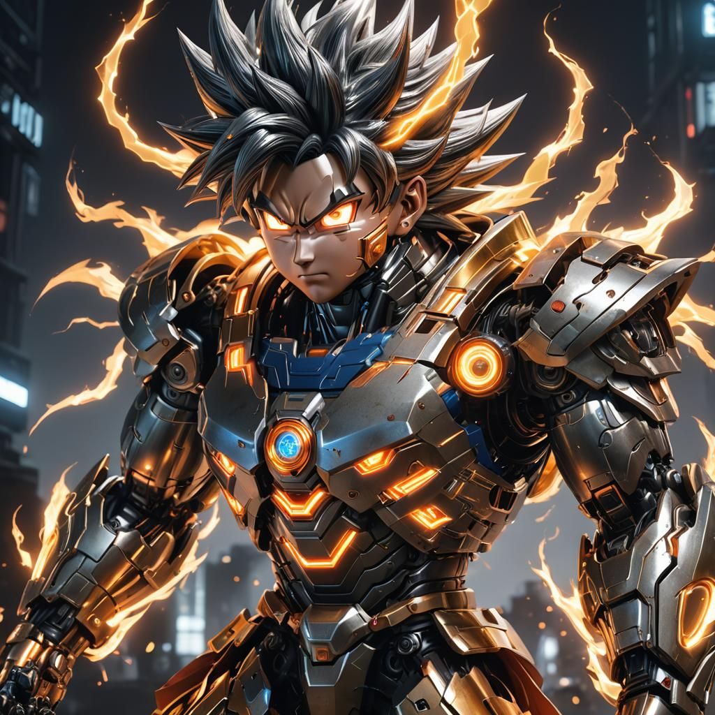 Goku Robot with Glowing Power, Anime-Inspired 3D Art