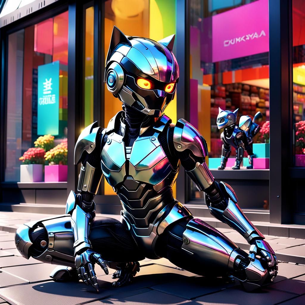 Cyborg Kitten by Colorful Store Window