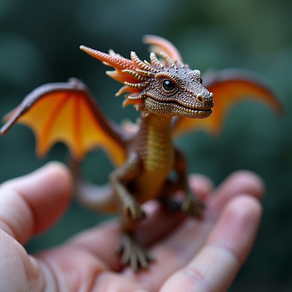 Miniature Dragon on Hand in Hyperrealism Style