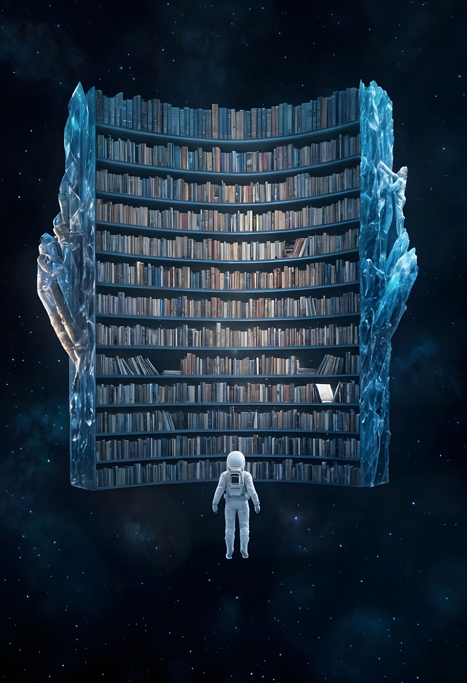 Astronaut in Cosmic Crystal Library