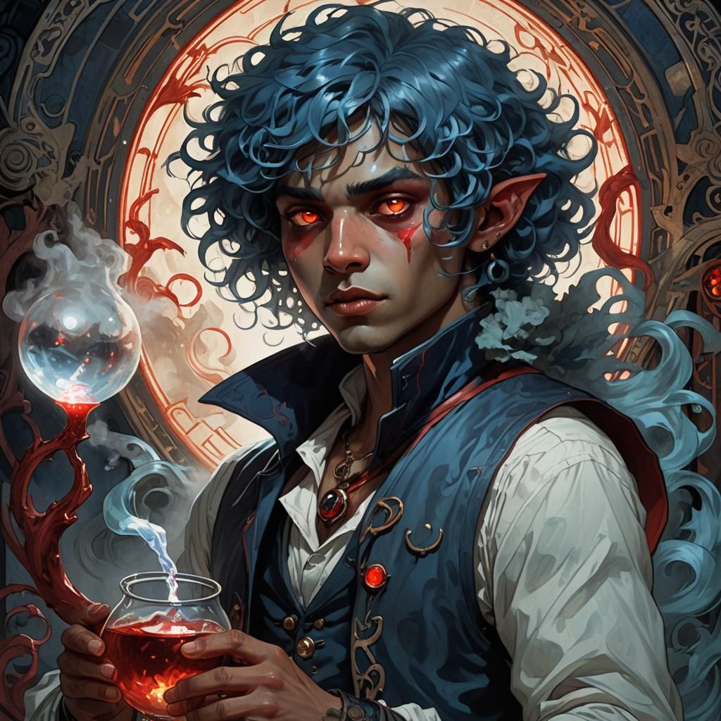 Fantasy Character with Potion in Art Nouveau Style