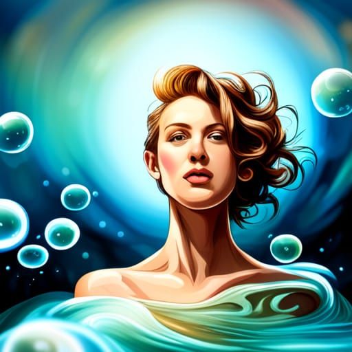 Underwater Drowning Scene with Rising Air Bubbles