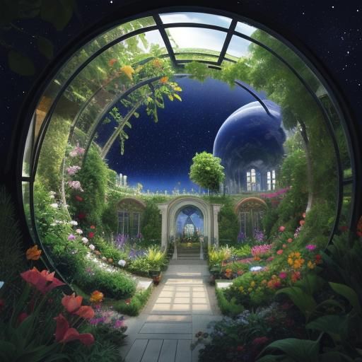 Orbital Atrium Garden in Outer Space