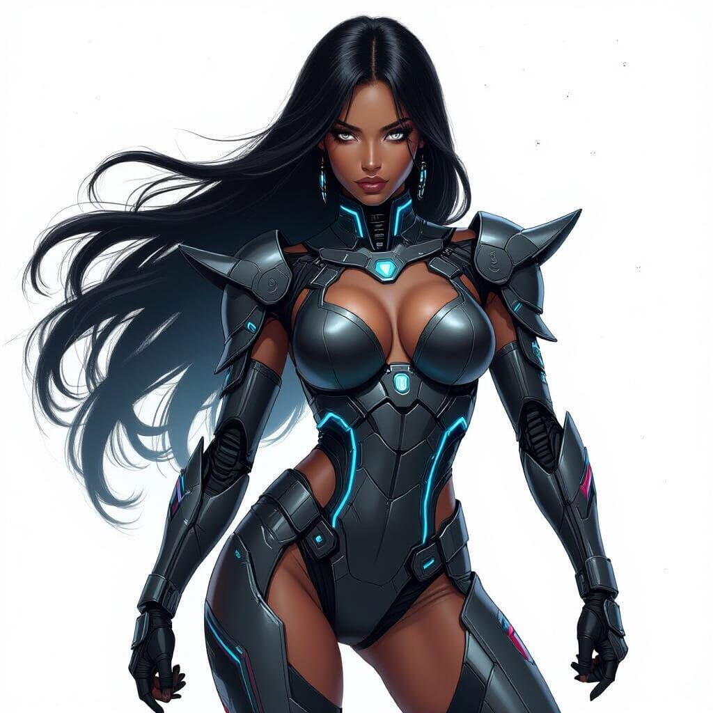 Futuristic Anime Warrior Woman in High-Tech Armor