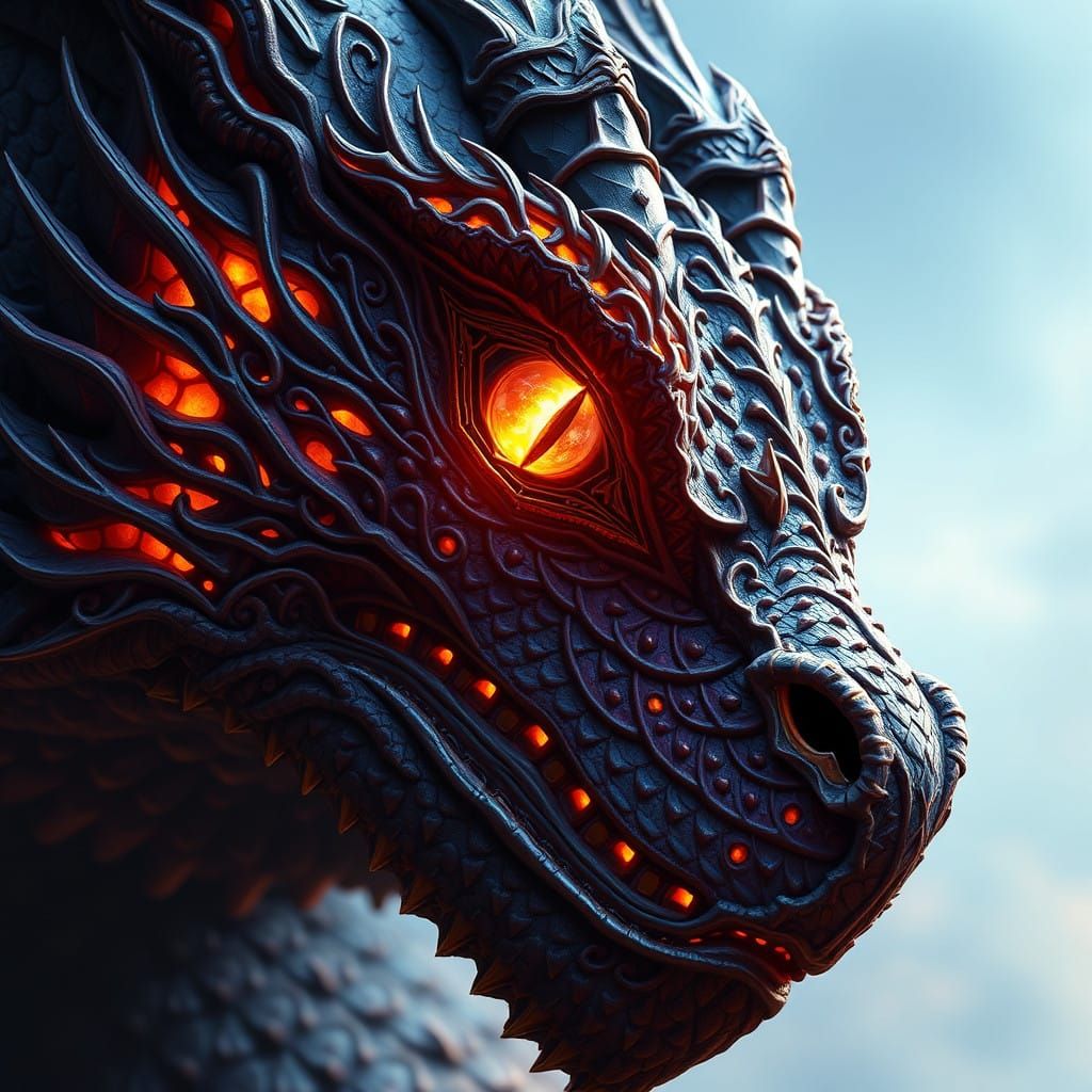 Hyper-Detailed Fantasy Dragon Portrait in Matte Painting Sty...