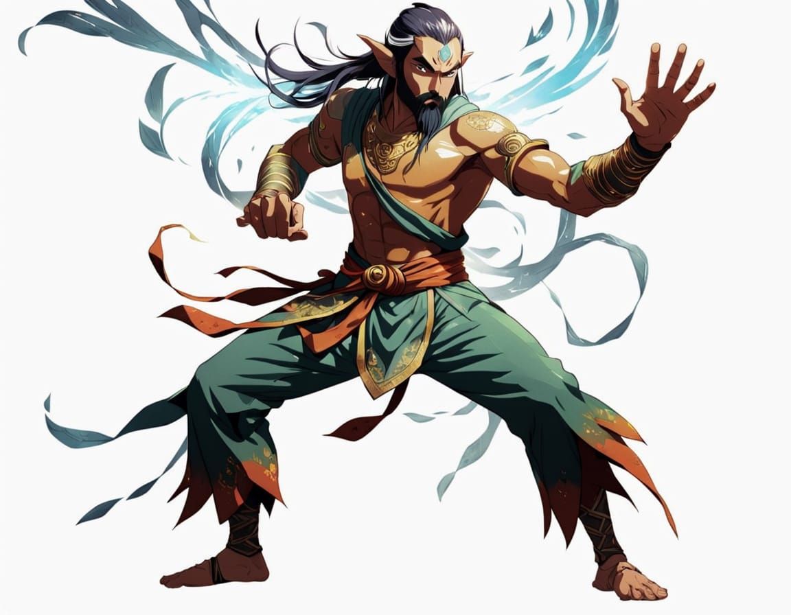Elven Hindu Guru in Fighting Stance