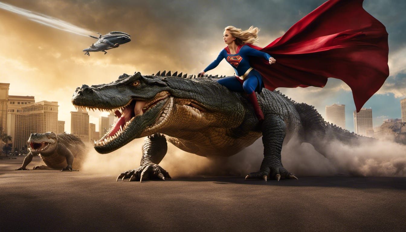 Supergirl vs Giant Crocodile in Las Vegas