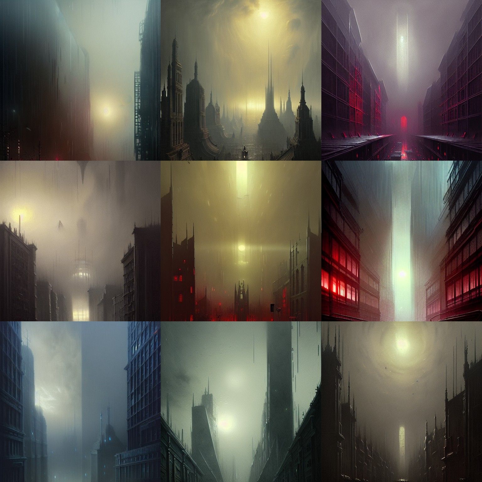 Sinister Alien Cityscape in Red Twilight