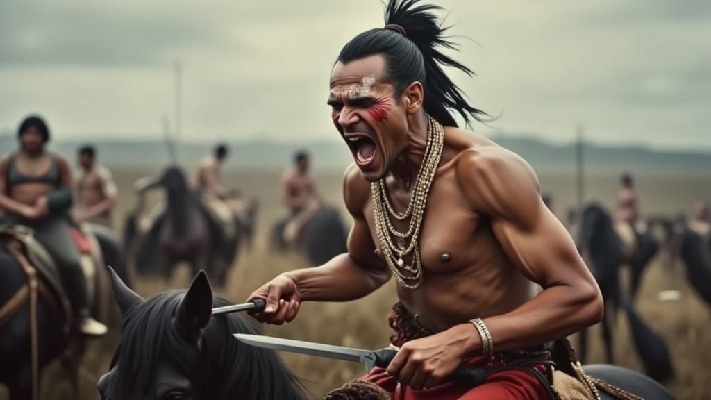 Young Warrior in Epic Battle Landscape