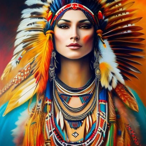 Native American Woman Portrait in Fantasy Art Style