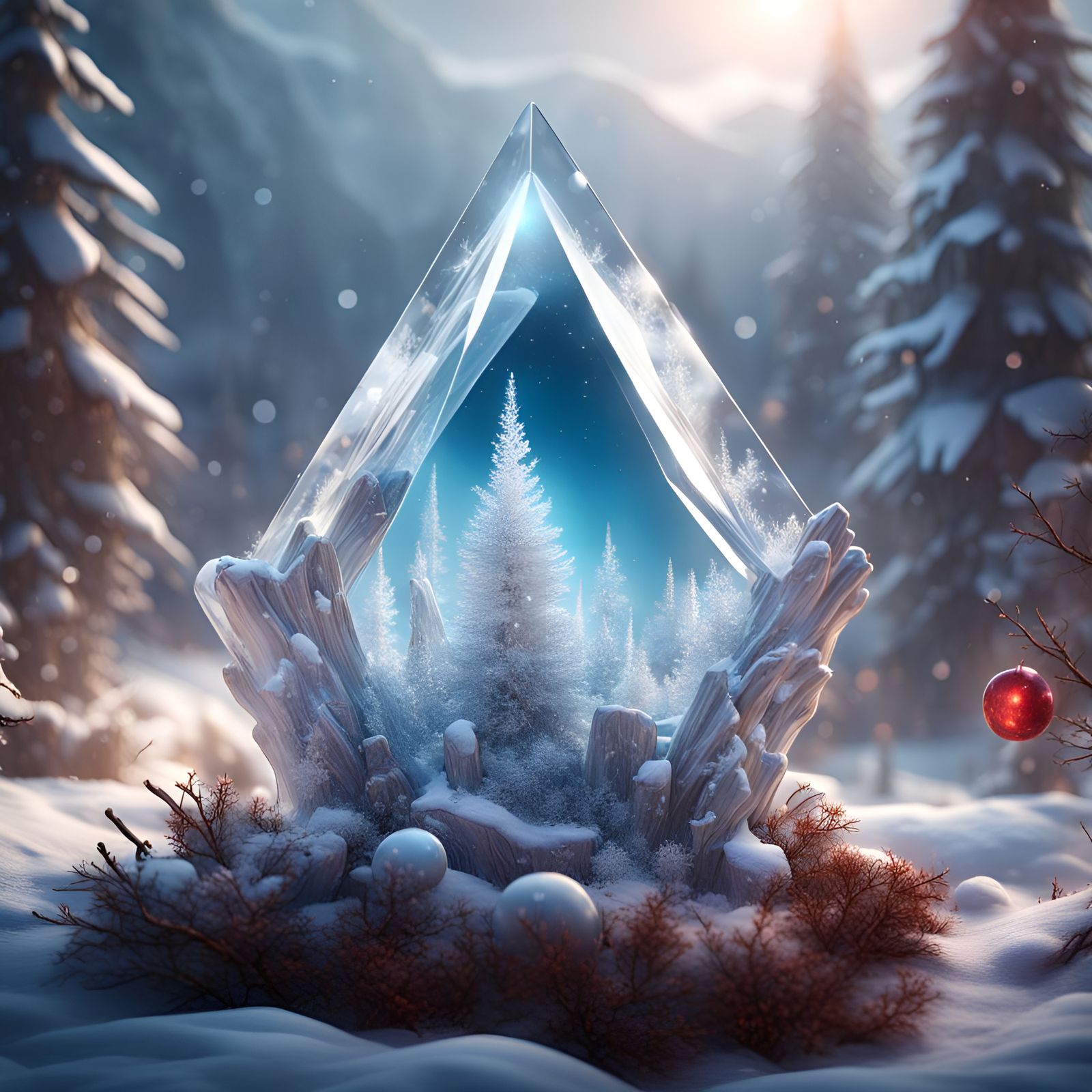 Winter Crystal with Christmas Elements, Detailed Art