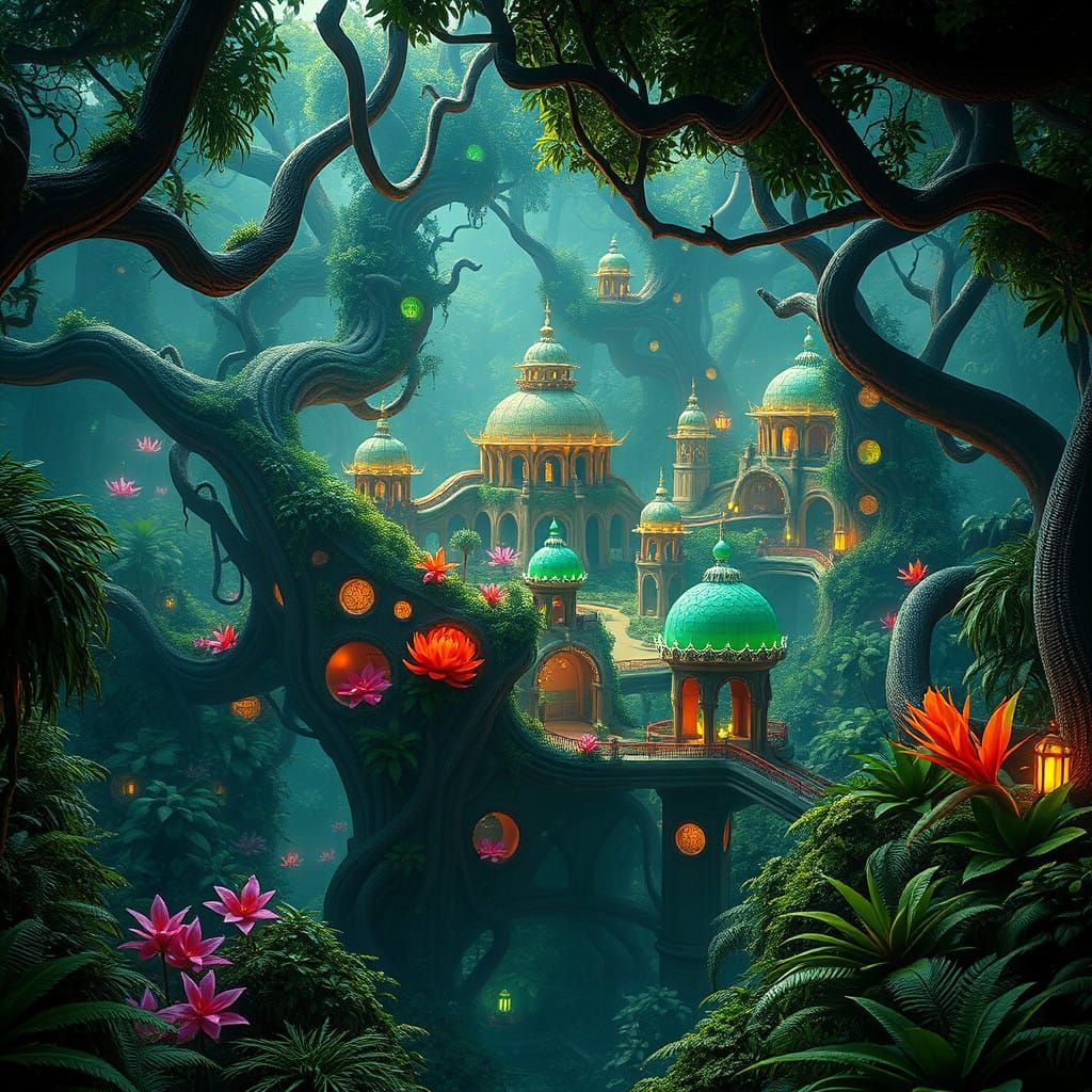 Enchanted Amazon Metropolis in Vibrant, Hyper-Detailed Style