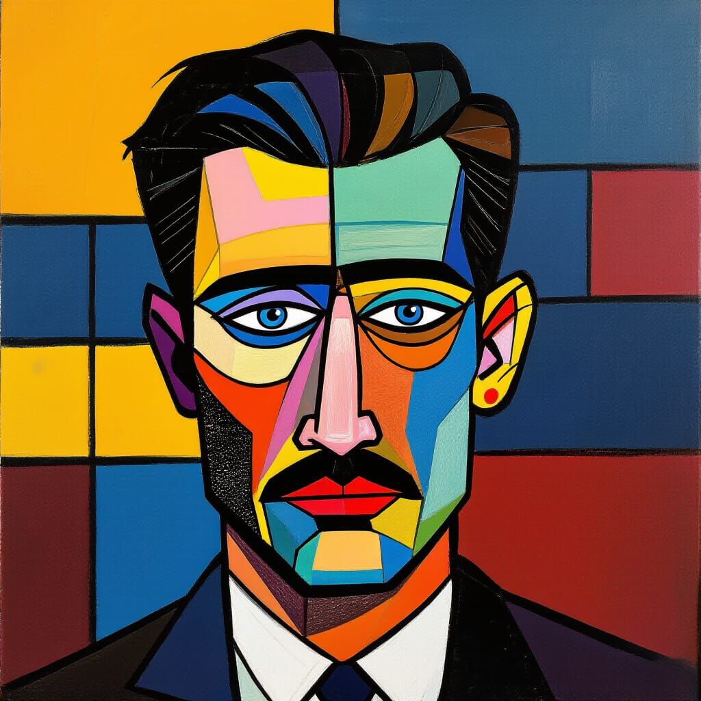 Abstract Man's Face in De Stijl Style