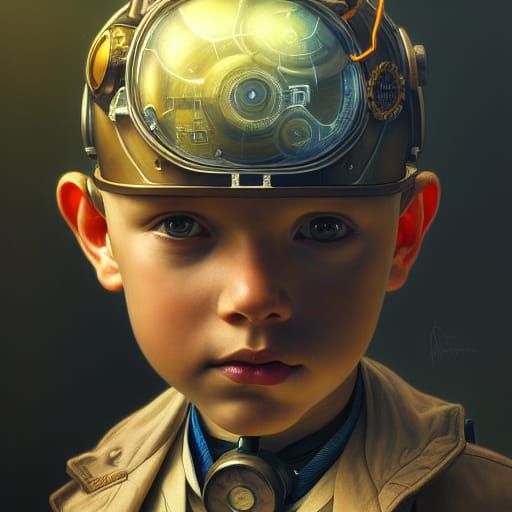 Steampunk Robotic Boy Portrait in 8k Resolution
