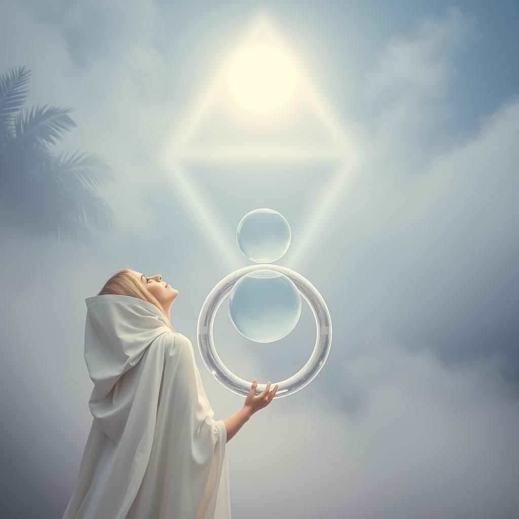 Ethereal Woman Gazing at Crystal Stargate Portal