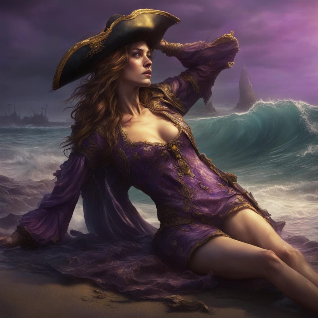 Dead Pirate in Surf, Dark Fantasy Art