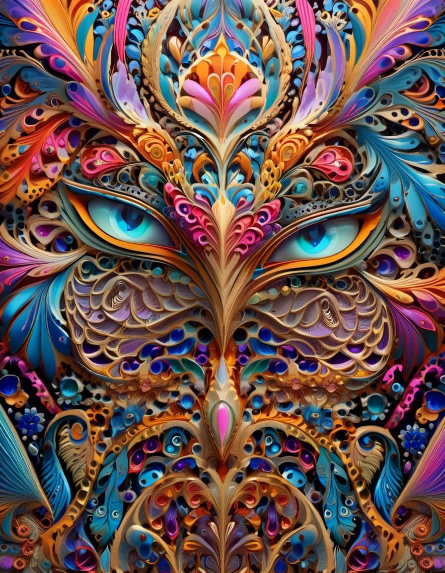 Detailed Fantasy Painting with Neon Lights and Textures