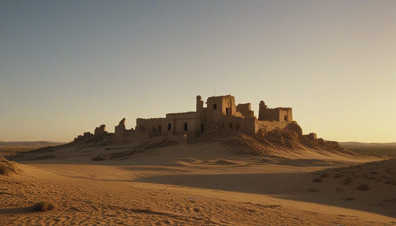 Epic Desert City Ruins in Golden Hour Light