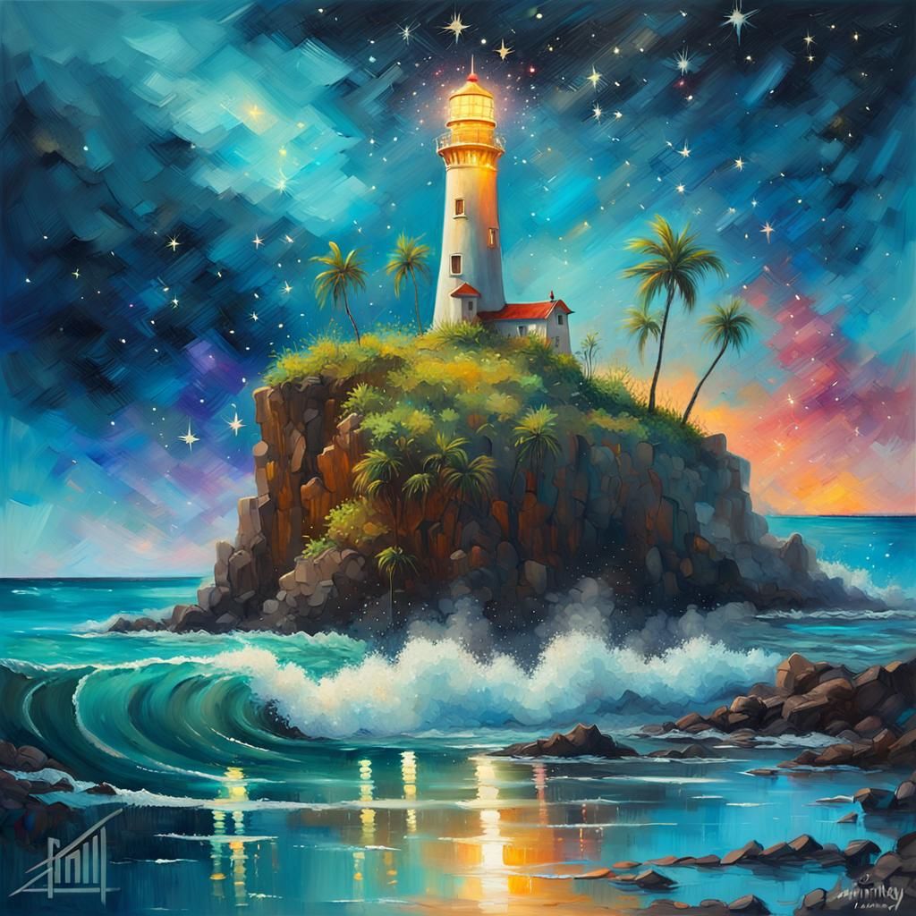Enchanted Lighthouse Over Calm Hawaiian Seascape