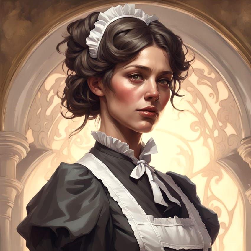 Victorian Maid Portrait in Hyperdetailed Art Style