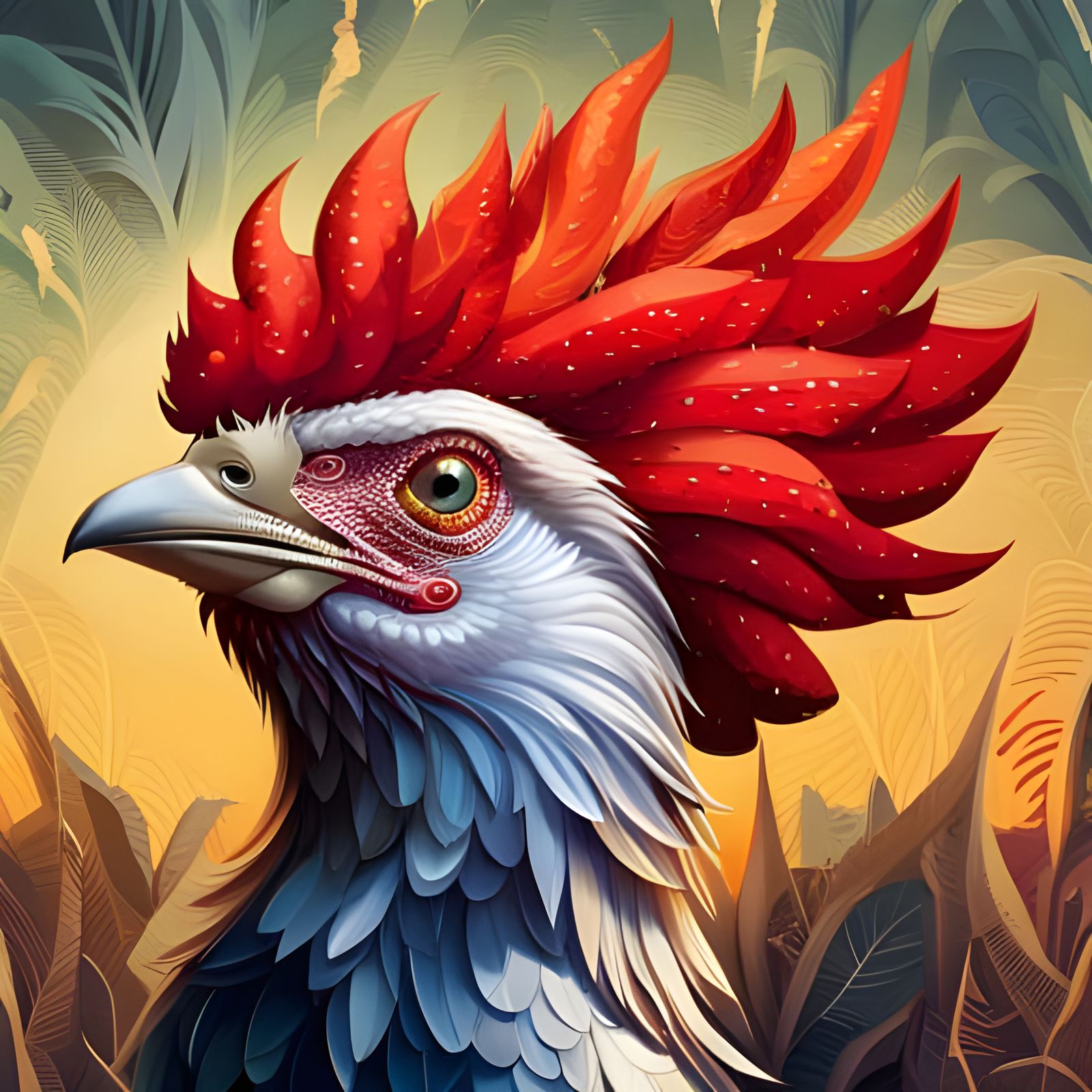 Hyperdetailed Rooster Portrait in a Fantastical Style